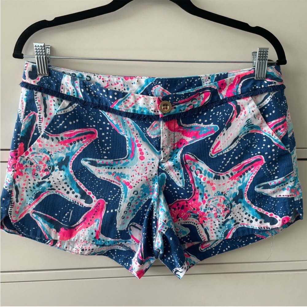 Lilly Pulitzer Blue and Pink Starfish High Waist Shorts